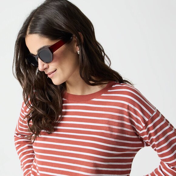 J. Crew Rock Red Long-Sleeve Striped Tee/NWT/L - Picture 2 of 10